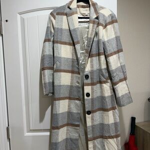 Promesa Cream and Brown Plaid Coat